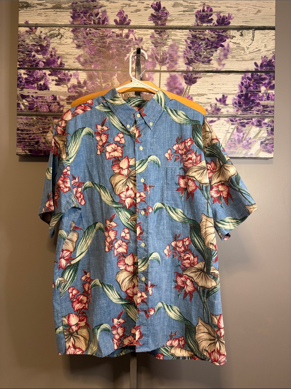 reyn spooner Blue Floral Short-Sleeve Button-Down Shirt EUC